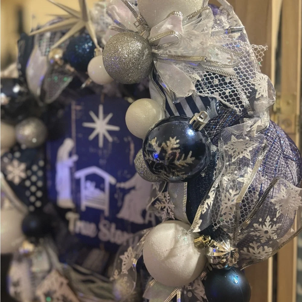 Blue and White Holiday Wreath